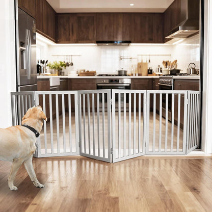 ZJSF Freestanding Indoor Dog Gate for House Foldable Wood Brown Puppy Gate for Doorways Pet Gate for Stairs Extra Wide Pet Fence 24" Height 2 Panels