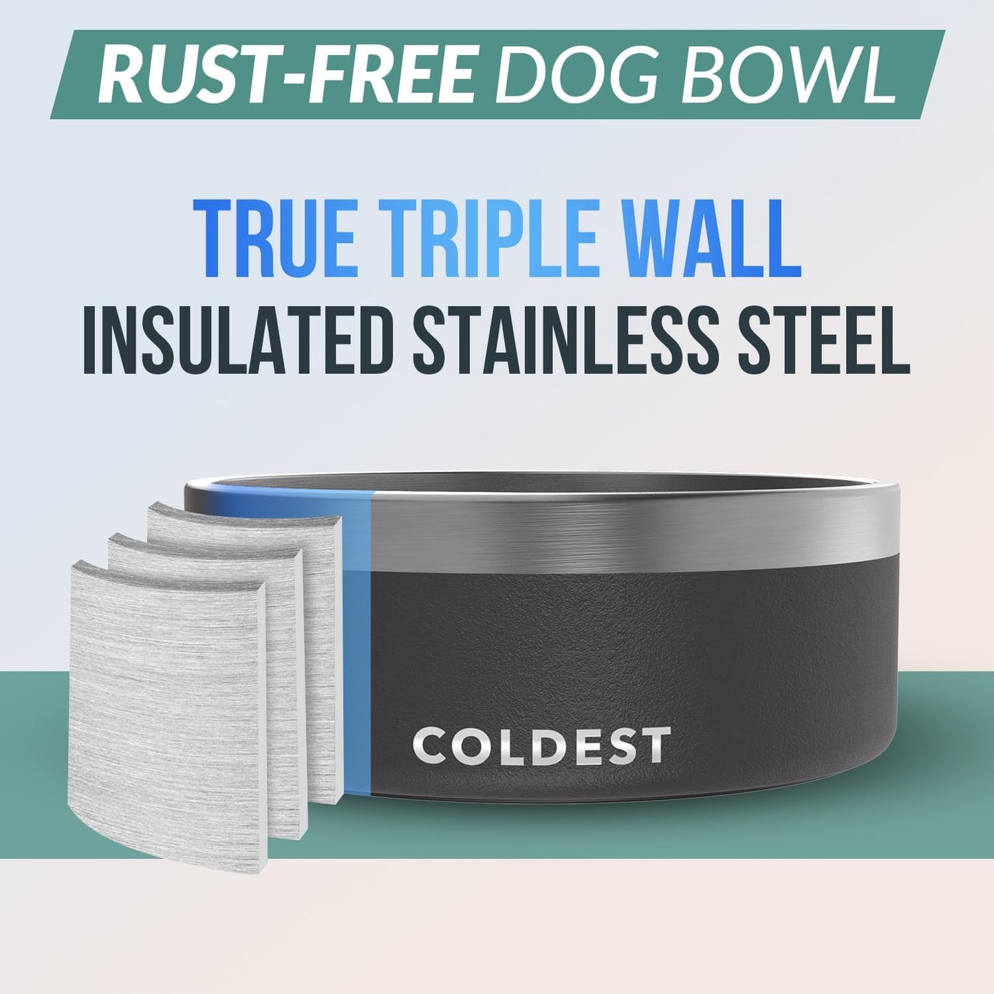 Coldest Dog Bowl - Anti Rust Metal, Non Slip, 3 Layers Insulated Stainless Steel Dog Bowls - Spill Proof & Heavy Duty - Water Bowl for Dogs, Cats & Pets, Dish Washer Safe (21 oz, Stealth Black)