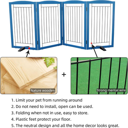 ZJSF Freestanding Dog Fence Indoor, Foldable Dog Gate for Doorways, Stairs or Hallways, Sturdy Wood Extra Wide Pet Gate with Support Feet for The House, White, 24 "Height-3 Panels