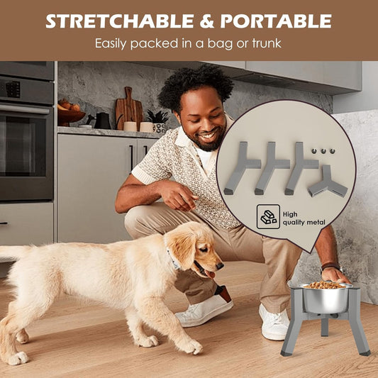 Elevated Dog Bowls for Large and Extra Large Dogs, Adjustable Width Dog Bowl Stand for 7-10.6" Wide Bowls, Food and Water Feeder, 13.7 in Tall Single Holder (Bowl Not Included)