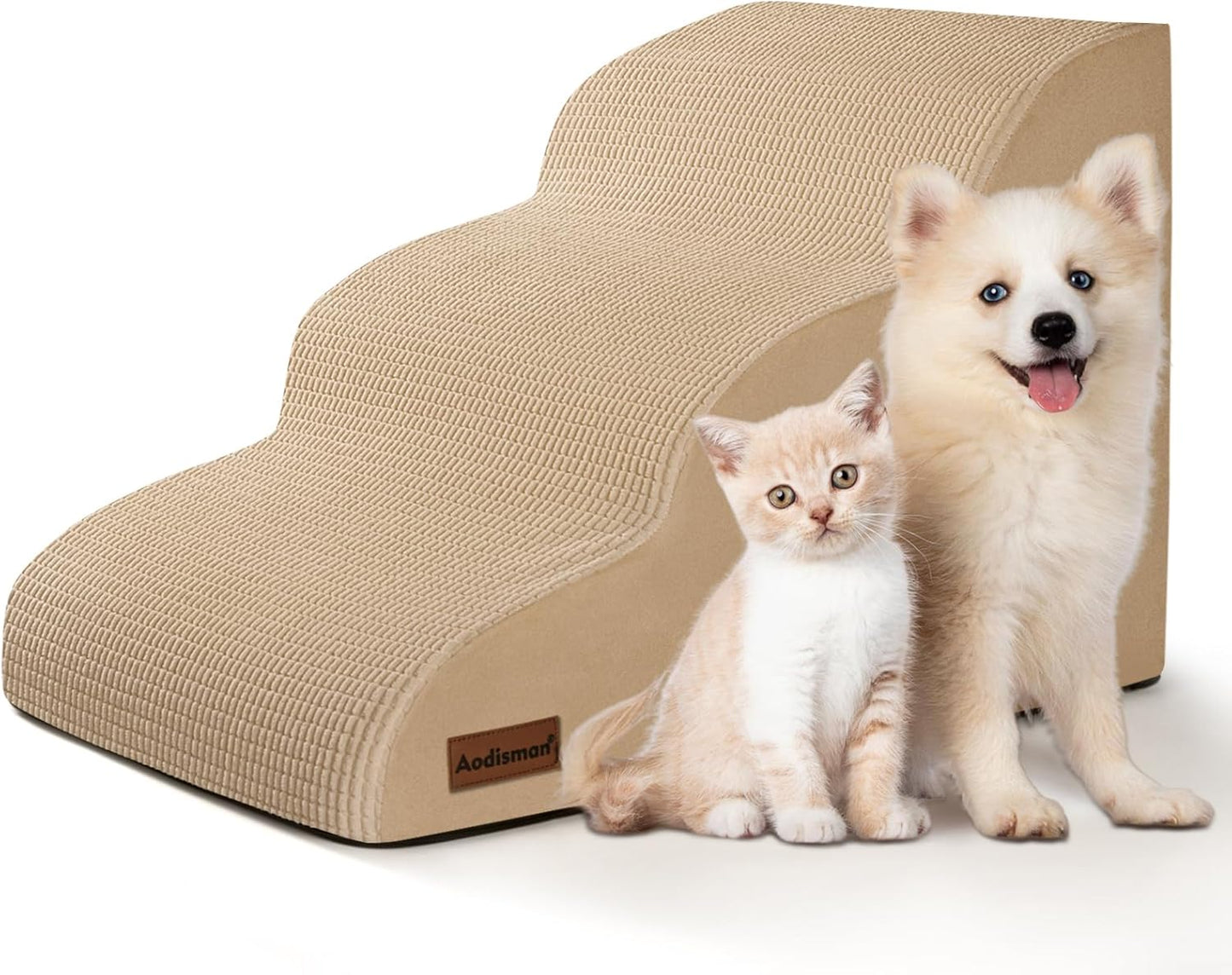 Aodisman 3-Step Dog Ramp and Stairs for Sofa and Chair - Non-Slip Sturdy Pet Steps for Small Dogs and Cats,15.7" H,Grey