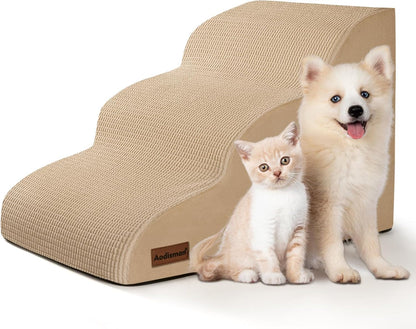 Aodisman 3-Step Dog Ramp and Stairs for Sofa and Chair - Non-Slip Sturdy Pet Steps for Small Dogs and Cats,15.7" H,Grey