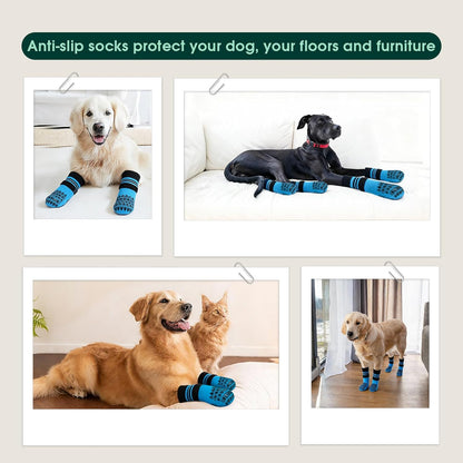 Kuoser Non Slip Dog Socks for Hardwood Floors, 4Pack Anti-Slip Dog Grippy Socks to Prevent Licking Paws, Dogs Booties Paw Protectors with Double-Sided Traction for Small Medium Large Senior Dogs, XS