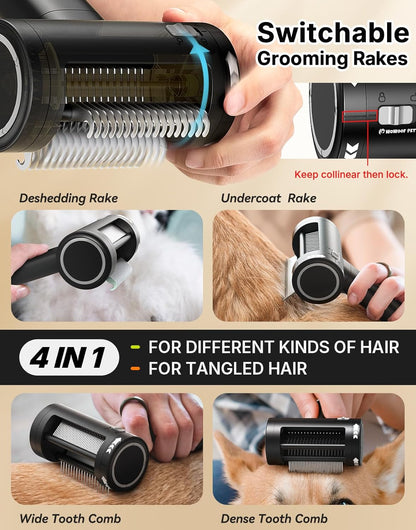 4-in-1 Cat Brush for Shedding, Undercoat Dog Grooming Rake for Deshedding Dematting, Hair Removal Comb Brush for Long & Short Haired Indoor Pets
