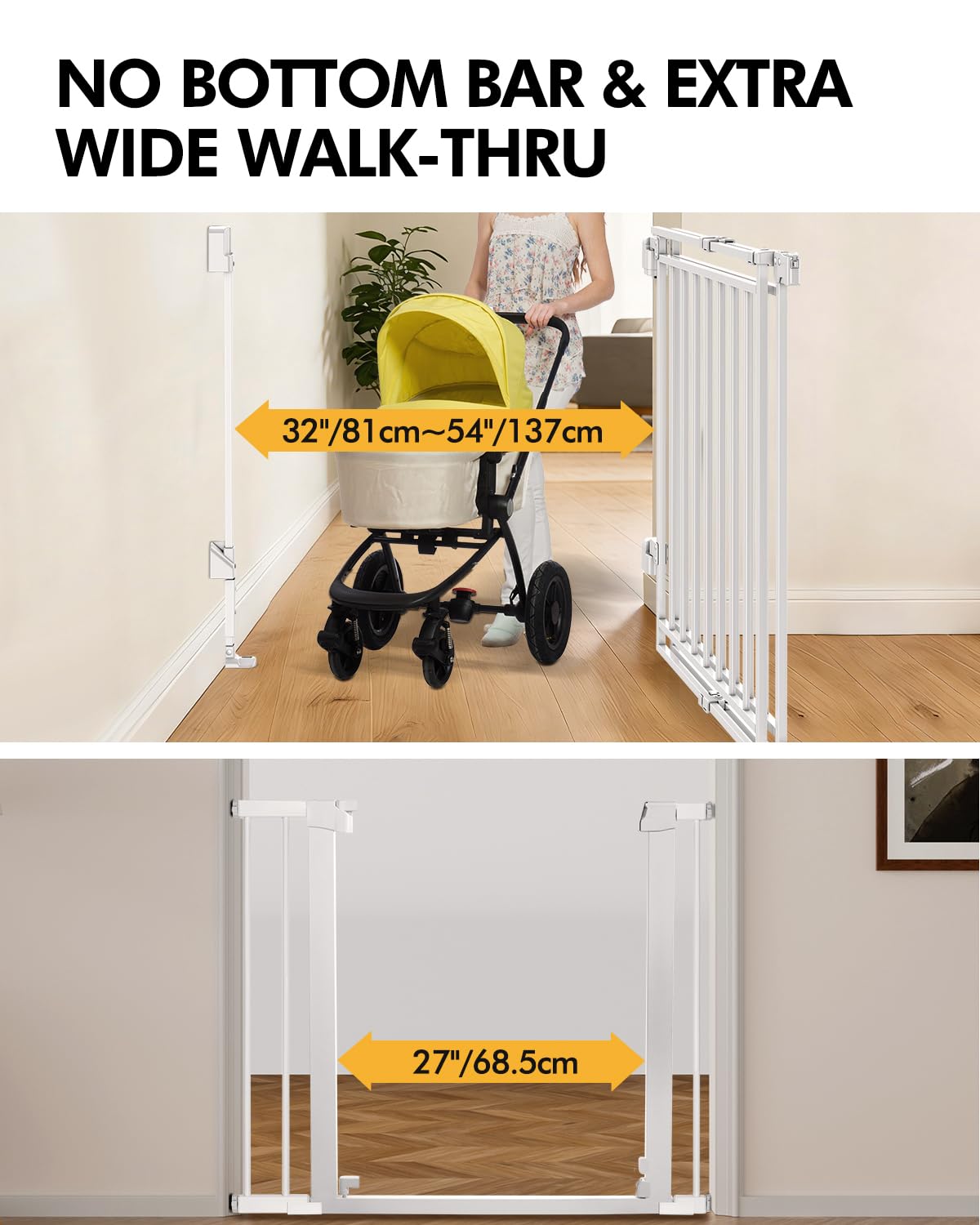 Extra Wide Baby Gate for Doorways 29" Tall Safety Gate for Kids&Pets,Pressure Mounted with Auto Close,Walk-Thru Metal Gate,Adjustable Width 26.4"-43",Indoor Pet Gate for Stairs & Hallways Black