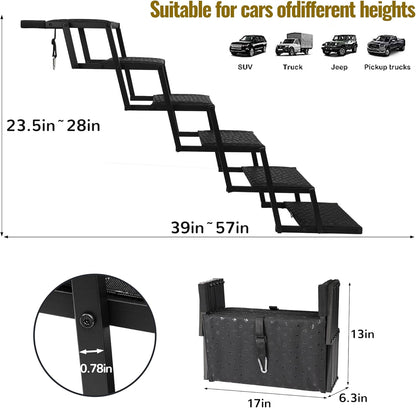 Dog Stairs for Car - Foldable Dog Ramps for Large Dogs with Non Slip Surface, Portable Dog Steps for Cars and SUV, Truck, Support Up to 200 Lbs