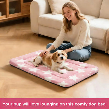 Dog Bed Mat, Reversible Crate Pad & Cute Dog Bed - Machine Washable Kennel Mat with Ultra Soft for Small Dogs (Cool/Warm), 24" x 18", Grey&Star
