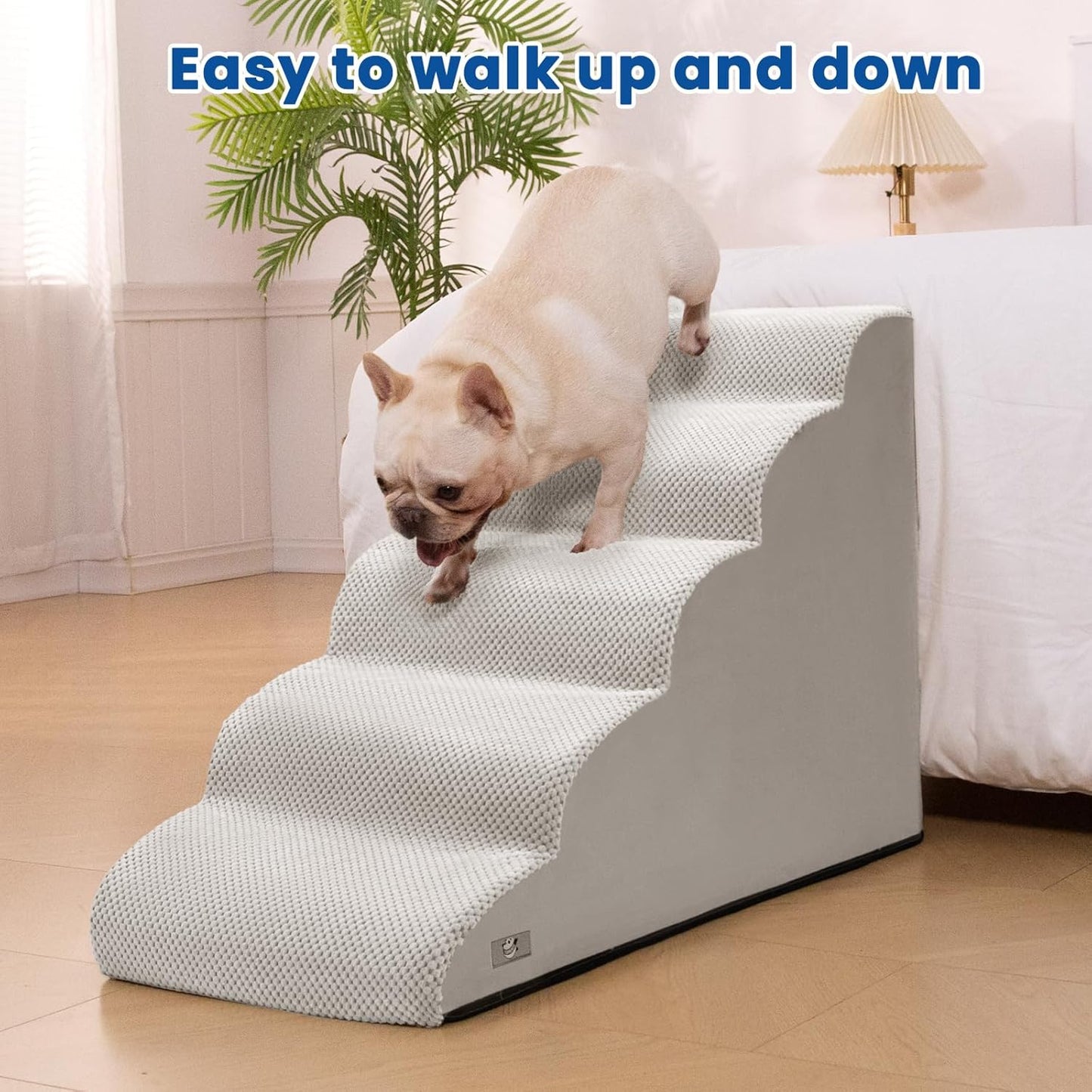 Airpanda Dog Stairs for Small Dogs and Cats – 3 Step Pet Ramp for Couch & Sofa, Non-Slip Dog Steps for Pets, Washable Cover, High-Density Support Foam for Easy Climbing,Beige