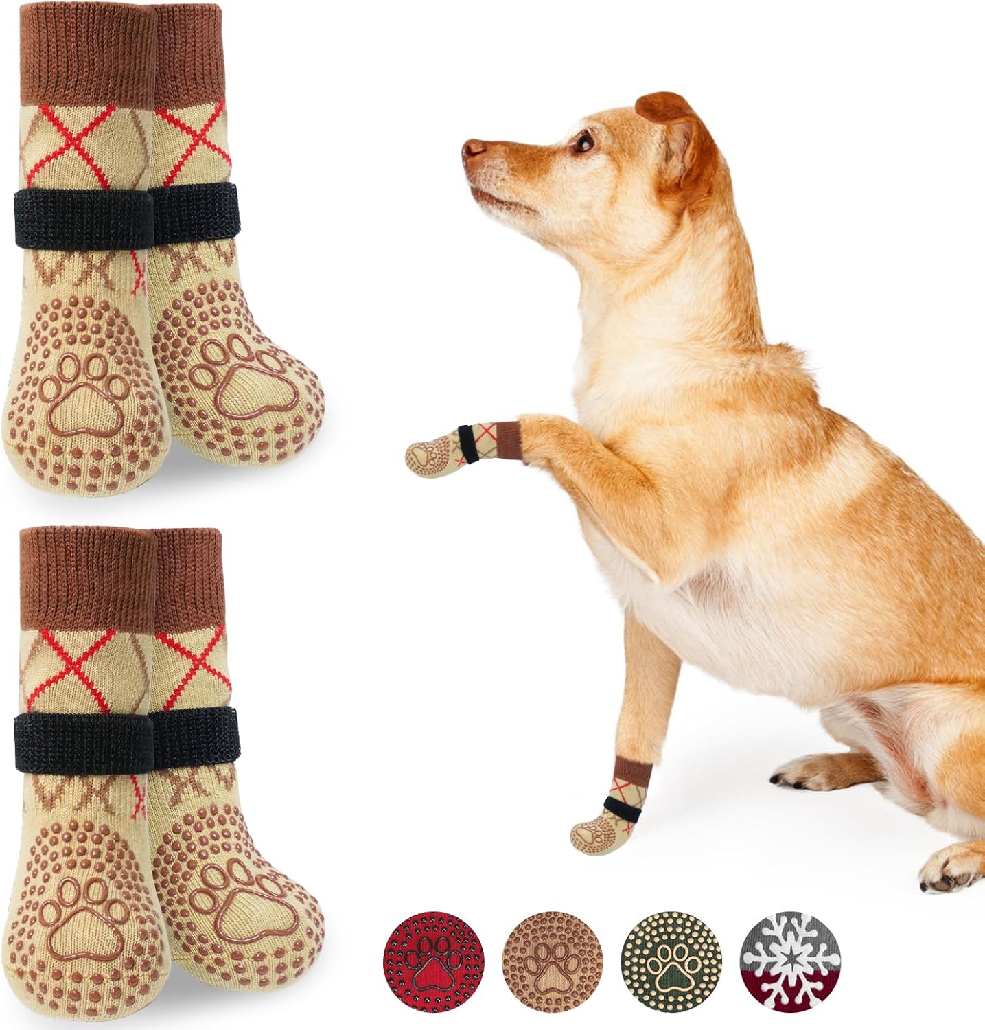 BEAUTYZOO Dog Socks to Prevent Licking Paws -Dog Shoes for Hot Pavement & Hardwood Floors Anti Slip, Traction Control Boots & Paw Protectors with Double Side Grips for Small Medium Large Senior Dogs