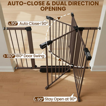 Mumeasy 29.7-46" Baby Gate for Stairs, Pressure Mounted Dog Gate for Doorways, Auto Close Walk Through Pet Gate Indoor, Extra Wide Metal Child Safety Gate, Mom's Choice Awards Winner, Black