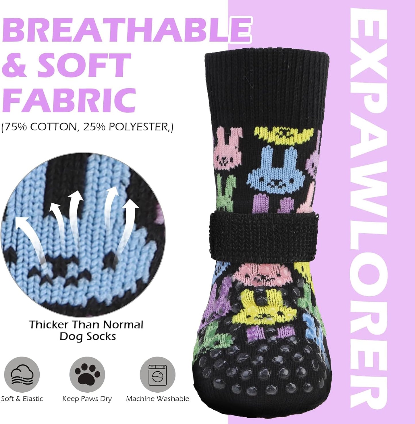 EXPAWLORER Anti Slip Dog Socks to Prevent Licking Paws, Dog Shoes for Hot Pavement, Dog Booties for Small Medium Large Senior Dogs, Traction Control Boots & Paw Protectors for Hardwood Floors
