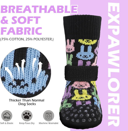 EXPAWLORER Anti Slip Dog Socks to Prevent Licking Paws, Dog Shoes for Hot Pavement, Dog Booties for Small Medium Large Senior Dogs, Traction Control Boots & Paw Protectors for Hardwood Floors