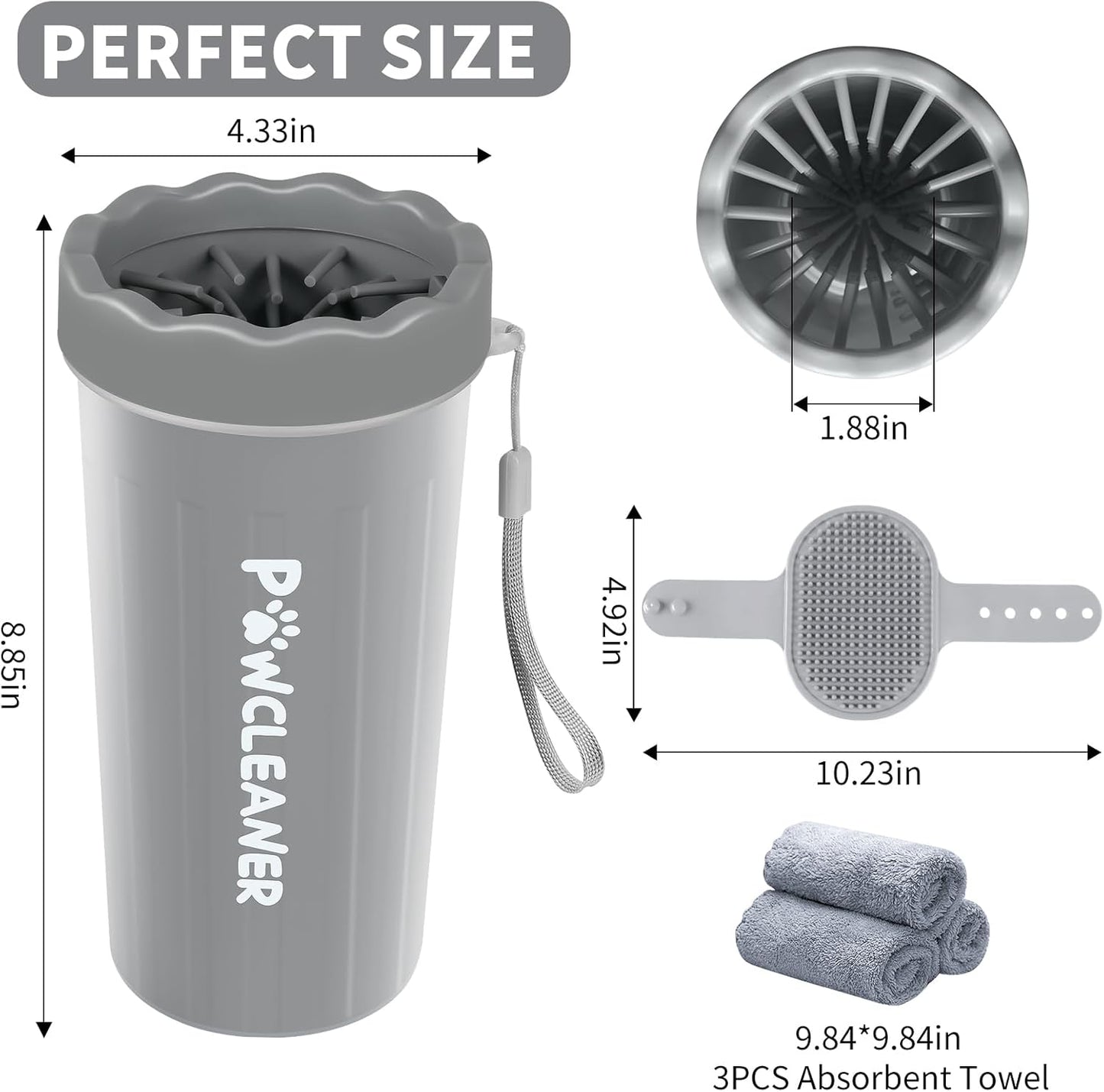 Professional 7 in 1 Dog Paw Cleaner for Dogs & Cats - Includes 1 Portable Paw Washer, 1 Bath Brush, 2 Dog Toothbrushes and 3 Absorbent Towels Note: Fits Paws up to 2 Inches Wide (Small, Blue)
