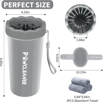 Professional 7 in 1 Dog Paw Cleaner for Dogs & Cats - Includes 1 Portable Paw Washer, 1 Bath Brush, 2 Dog Toothbrushes and 3 Absorbent Towels Note: Fits Paws up to 2 Inches Wide (Small, Blue)