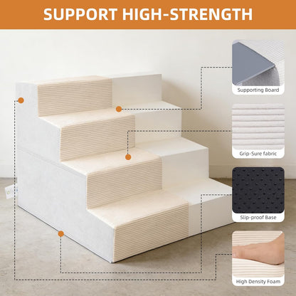 Dog Stairs for Small Dogs, 13.5" H, 3-Step Pet Steps for Couch Sofa and Chair, Non-Slip Balanced Pet Ramp for Medium Cats,Indoor Dog Ladder, Grey