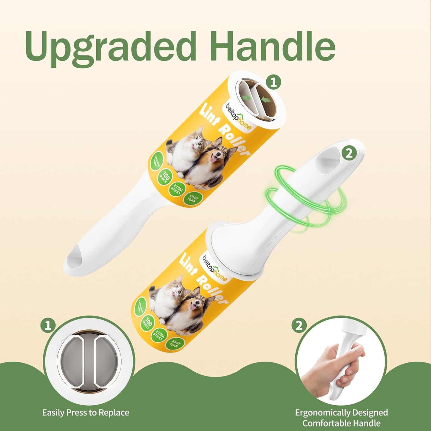 Lint Roller, 800-Sheet Extra Sticky Rollers for Pet Hair, 4 Handles, Value Pack for Dogs, Cats, Clothes, Carpet, Furniture