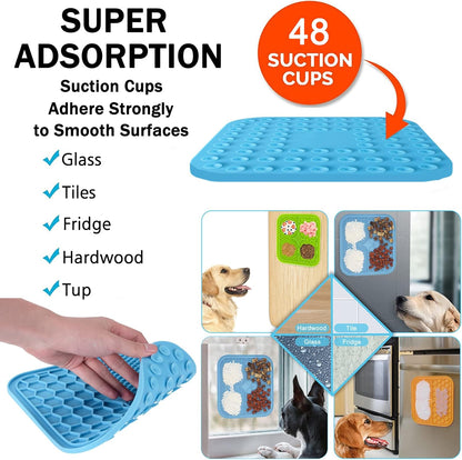 Lick Mat for Dogs, Dog Lick Mat with Suction Cups for Anxiety, Peanut Butter Dog Licking Mat Slow Feeder Dispensing Treater Lick Pad for Dogs Cats Grooming Bathing and Training (Grey)