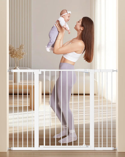 keny 29.7"-46" Baby Gate for Stairs, Auto Close Dog Gates for Doorways, Pressured Mounted No Drilling Pet Gate Extra Wide, One-Hand Opening Dual Lock Stair Gate, Indoor Kids Necessities, Black
