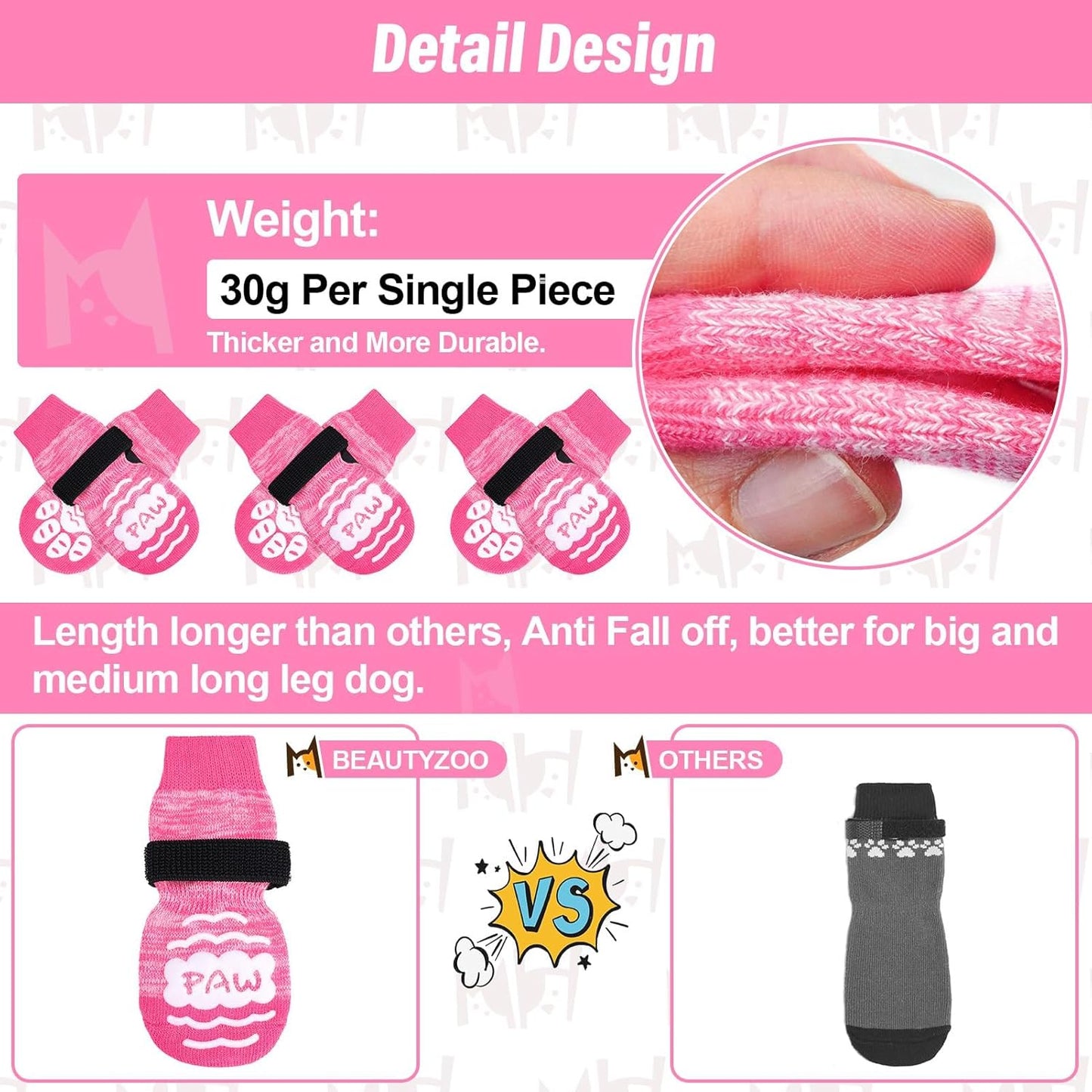 BEAUTYZOO Anti-Slip Dog Socks,Dog Shoes for Hot/Cold Pavement,Paw Protectors with Grips 3 Pairs for Puppy Small Medium Large Senior Old Dogs,Dog Socks to Prevent Licking and Hardwood Floor Protection
