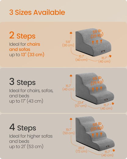 Feandrea 3-Step Dog Stairs, Dog Steps for Bed, Sofa, Waterproof Pet Stairs with Anti-Slip Designs, Gentle Slope, Removable Washable Cover, Handle, Dove Gray UPPS003G01