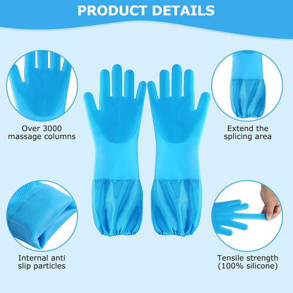Dog Washing Gloves | Pet Grooming Gloves | Extra Long Arms (17.3") for Cats & Dogs | Massage & Hair Removal Pet Glove (Hazy Blue)