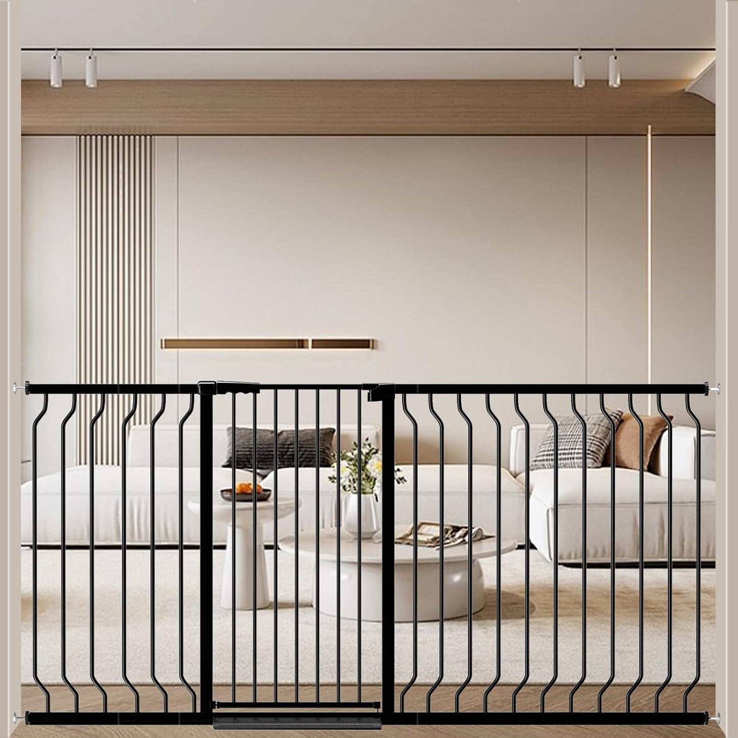 ALLAIBB White 40.55" Extra Tall Wide 57.48-73.62" Baby Gate Pressure Mounted Walk Through Child Kids Safety Toddler Tension Pet Dog Gates with Extension for Doorways Kitchen