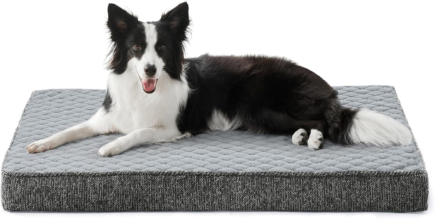 JOEJOY XL Dog Beds Large Sized Dog, Orthopedic Big Dogs Crate Bed with Washable Removable Cover, Extra Thick Egg-Crate Memory Foam Pet Beds up to 80 lbs, Grey, 41"x27"
