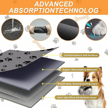 18"×30" Dog Food Mat-Absorbent Dog Mat for Food and Water, No Stains Quick Dry Cat Food Bowl Mat with Footprints for Messy Drinkers,Dark Grey