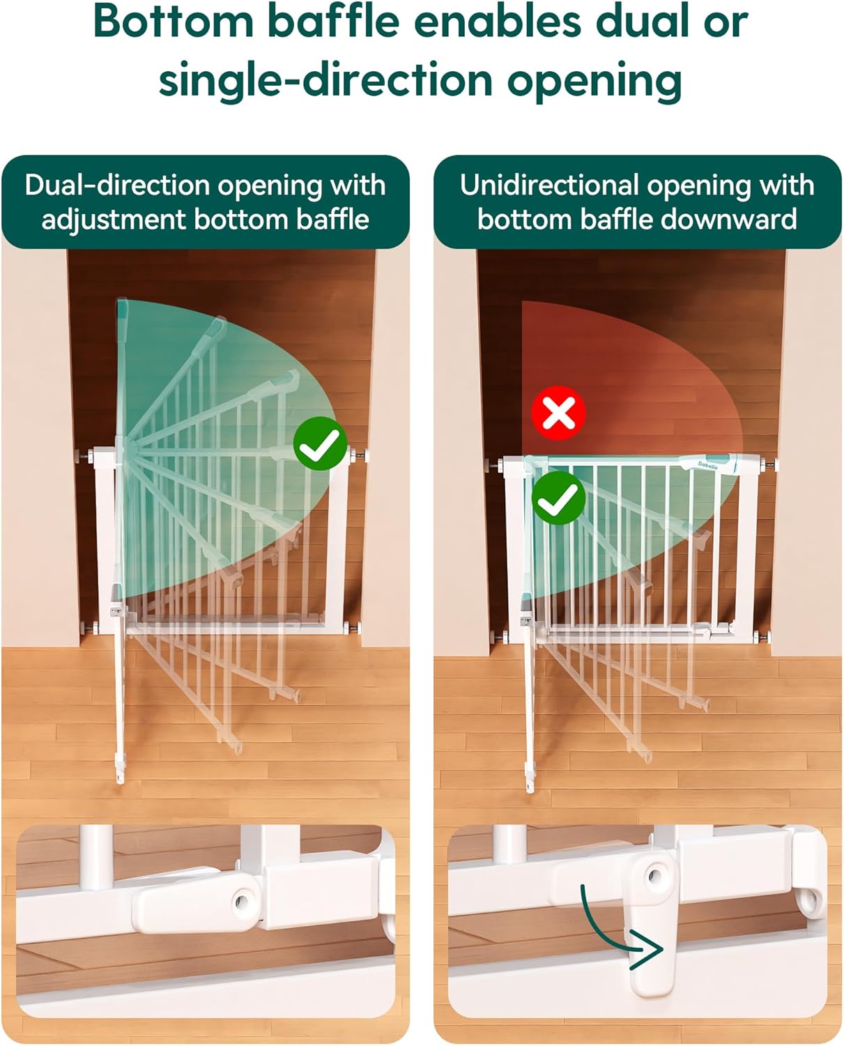 Babelio 36" Tall Auto Close Baby Gate with Small Cat Door, 29-43" Metal Cat Gate for Doorway, Stairs, House. Easy Walk Thru Dog Gate with pet Door, Includes 4 Wall Cups and 3 Extension Pieces, Black