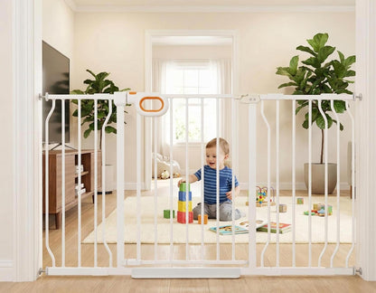 Baby Gates Extra Wide for Doorways 90.6-95.2 Inch Extra Wide Pressure Mounted Baby Dog Gate for the House Indoor Large Openning Metal Safety Gate No Drilling with Walk-Through Door,Black
