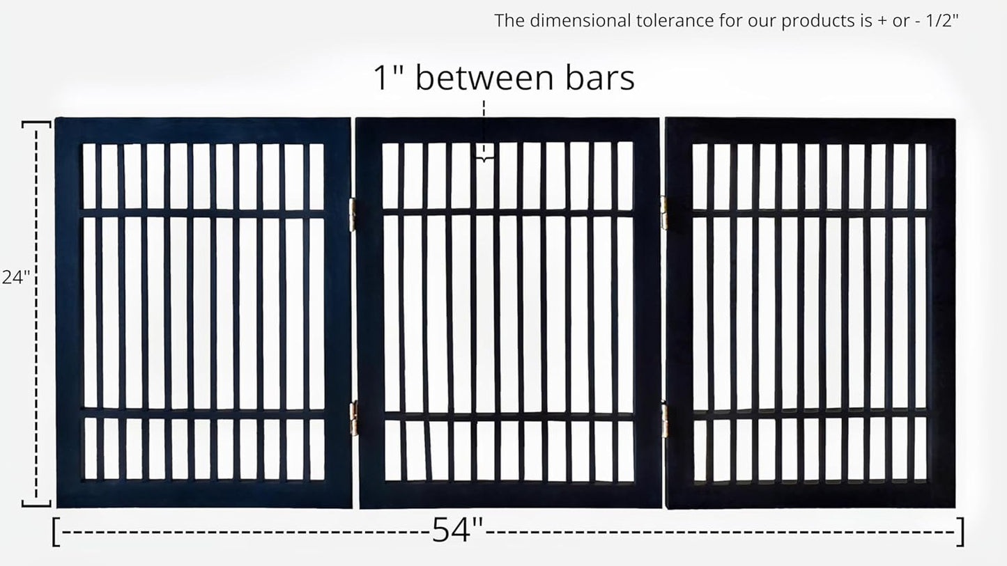 Urnporium Freestanding Wooden Dog Gate for Doorways – Foldable Acacia Wood Pet Gate, No Drill Portable Indoor/Outdoor Puppy Fence Barrier (White Pet Gate, 3 Panel 24" Tall)