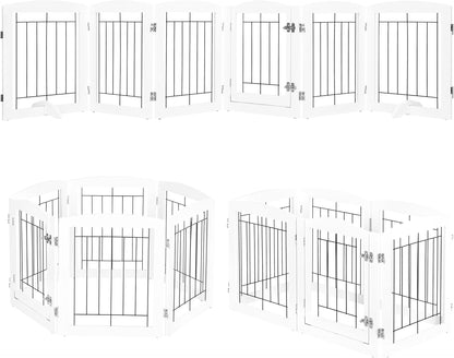 PAWLAND Free Standing Dog Gates for The House Stairs Doorways Indoor Foldable Wooden Small White Puppy Pet Gate Step Over Fence 60" W 24" H 3 Panels