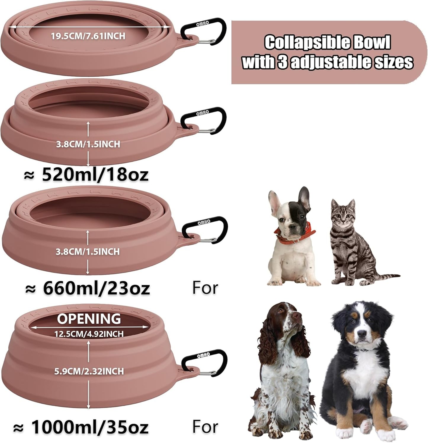 OHMO Spill Proof Collapsible Dog Water Bowl 24oz for Cars, No Splash Portable Bowls for Dog Travel, Dishwasher Safe, Pet Essentials for Road Trips, Cat Travel Accessories