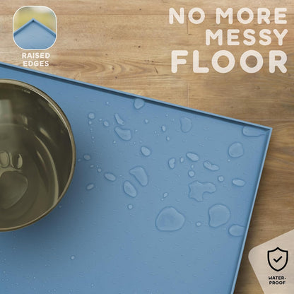Dog Food Mat - Raised Edges Dogs Mat for Food and Water Prevent Spill, Waterproof Cat Food Mats Protect Floors, Easy Clean Dog Bowl Mats for Food and Water, Silicone Pet Feeding Placemats
