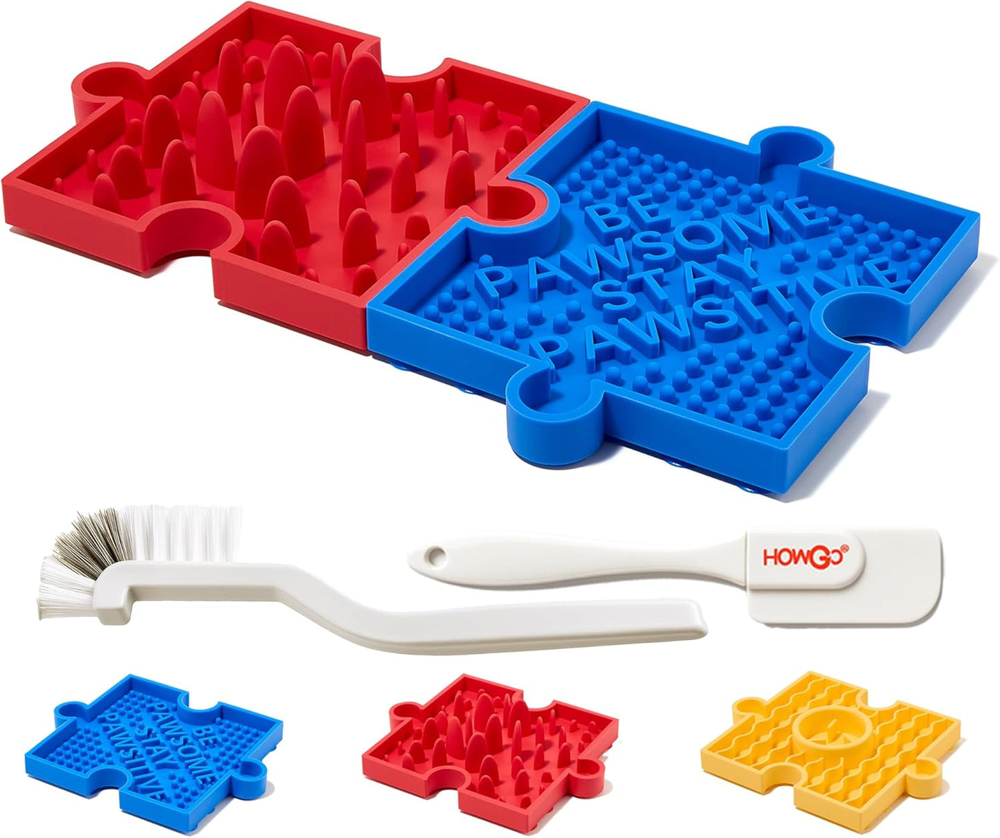 HowGo Puzzle Slow Feeder Lick Mat for Dogs, 38+ Suction Cups | Non-Slip Heavy Duty Maze Enrichment Bowl BPA-Free Silicone | Reduce Boredom Anxiety Free Combination (1PC, Red)