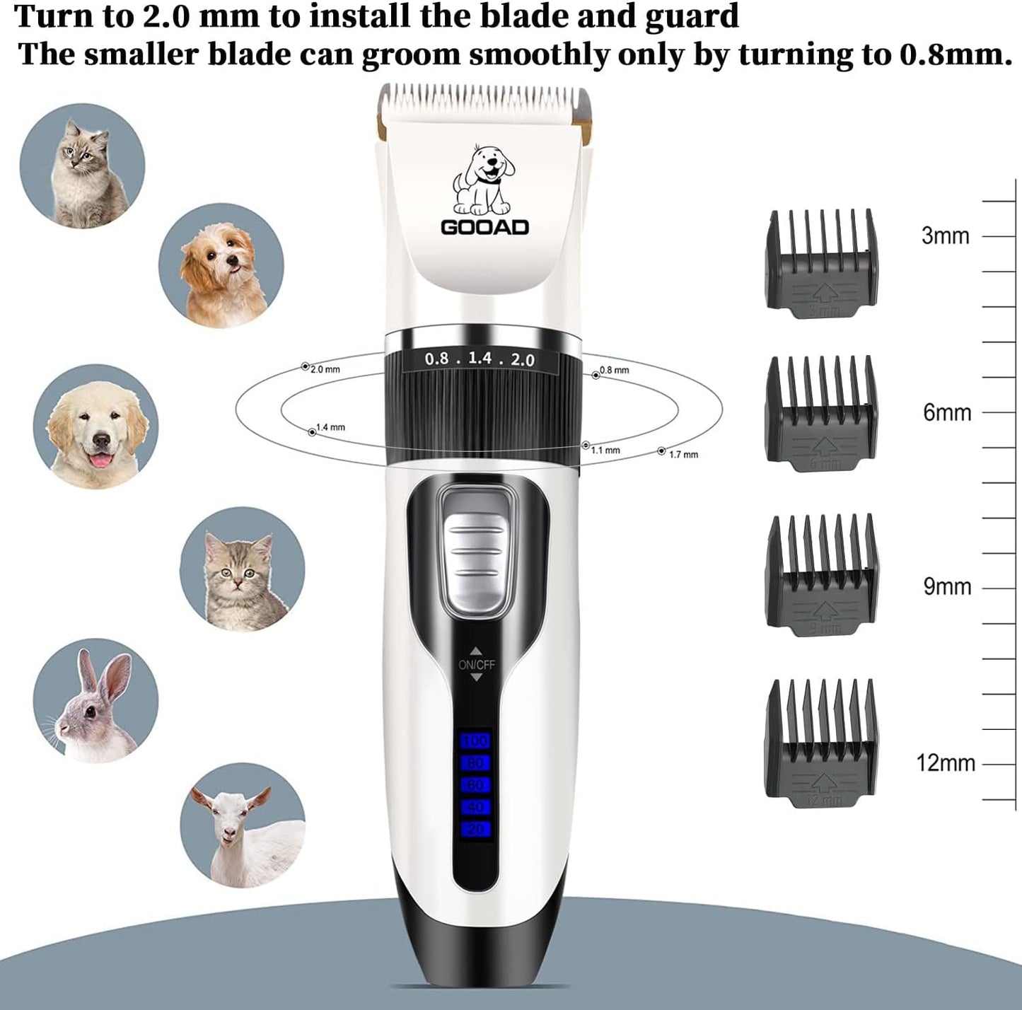 Dog Clippers for Grooming,Dog Grooming Kit for Heavy Thick Hair&Coats/Low Noise Rechargeable Cordless Hair Trimmer/Pet Shaver with Paw Trimmer for Small & Large Dogs Cats