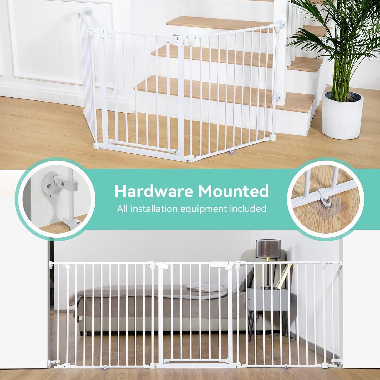 COMOMY 80" Extra Wide Baby Gate, Dog Gate for House Stairs Doorways Fireplace, Auto Close Pet Gate with Door Walk Through, 3 Metal Panels, Hardware Mounted Baby Fence Indoor Outdoor(30" Tall, Black)