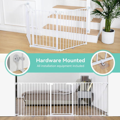 COMOMY 80" Extra Wide Baby Gate, Dog Gate for House Stairs Doorways Fireplace, Auto Close Pet Gate with Door Walk Through, 3 Metal Panels, Hardware Mounted Baby Fence Indoor Outdoor(30" Tall, Black)