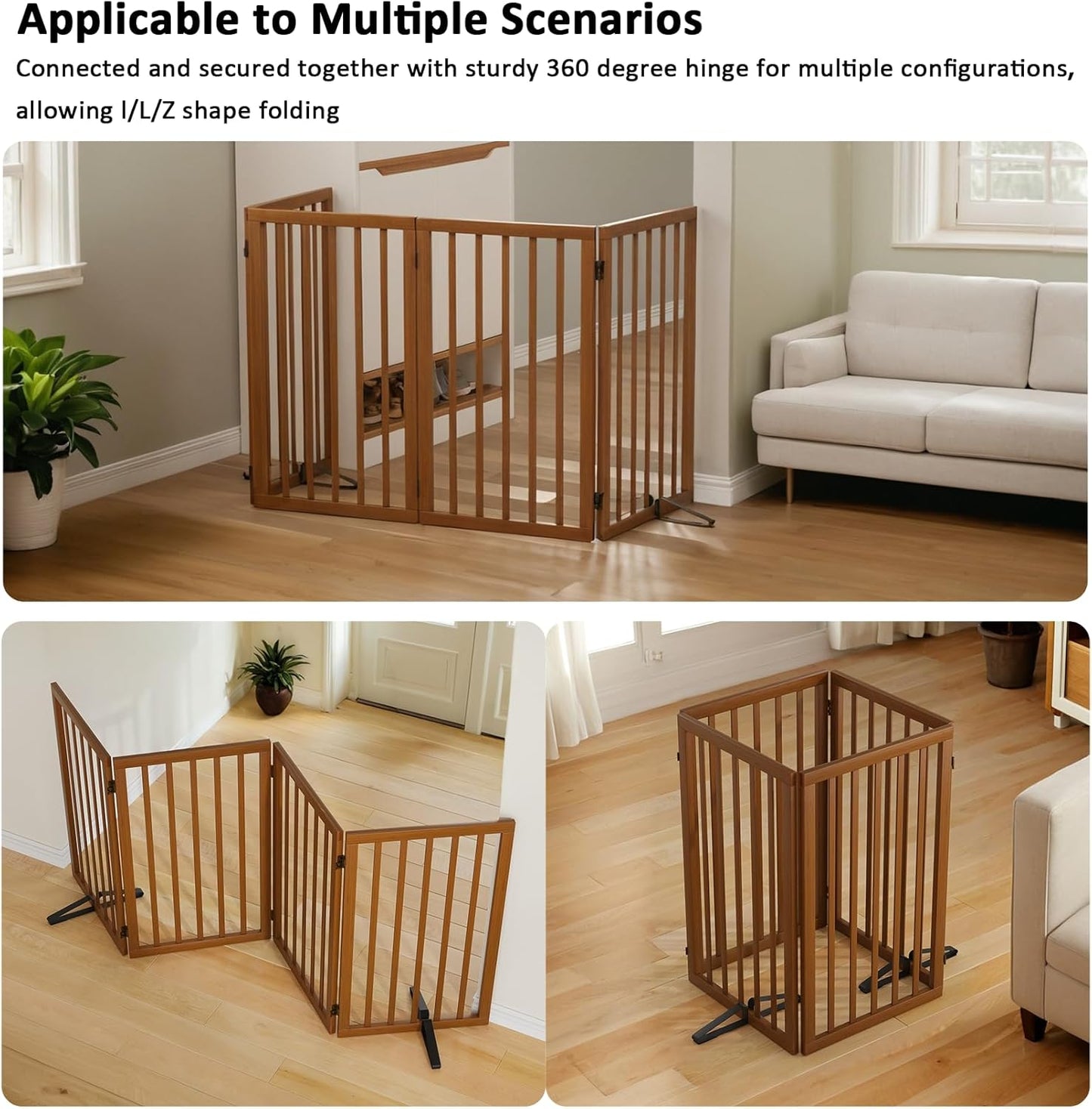 Dog Gate 32" Tall Foldable Dog Gate for Doorways Freestanding Pet Gate for Dogs Indoor (Walnut, 3 Panel)
