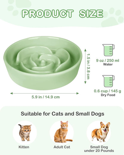 TRUVIC Ceramic Slow Feeder Dog Bowls Small Breed, 0.6 Cup Slow Feeder Cat Bowls for Fast Eaters, Ceramic Dog Food Dish no Black Chin, Puzzle Bowl for Small Dogs and Cats, White