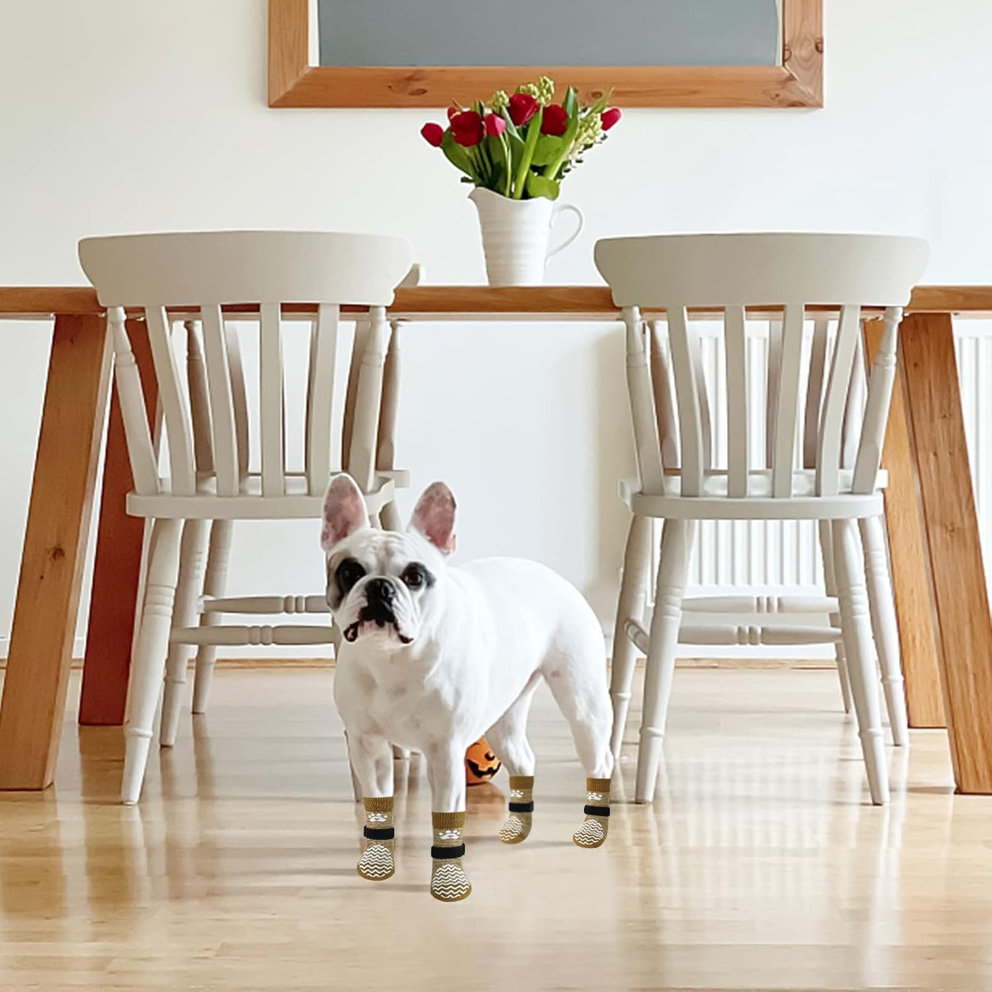 PUPTECK Anti Slip Dog Socks with Double Grippers for Hardwood Floors, Shoes for Hot/Cold Pavement, Boots & Paws Protectors to Prevent Licking, Traction Booties for Senior Small Large Dogs