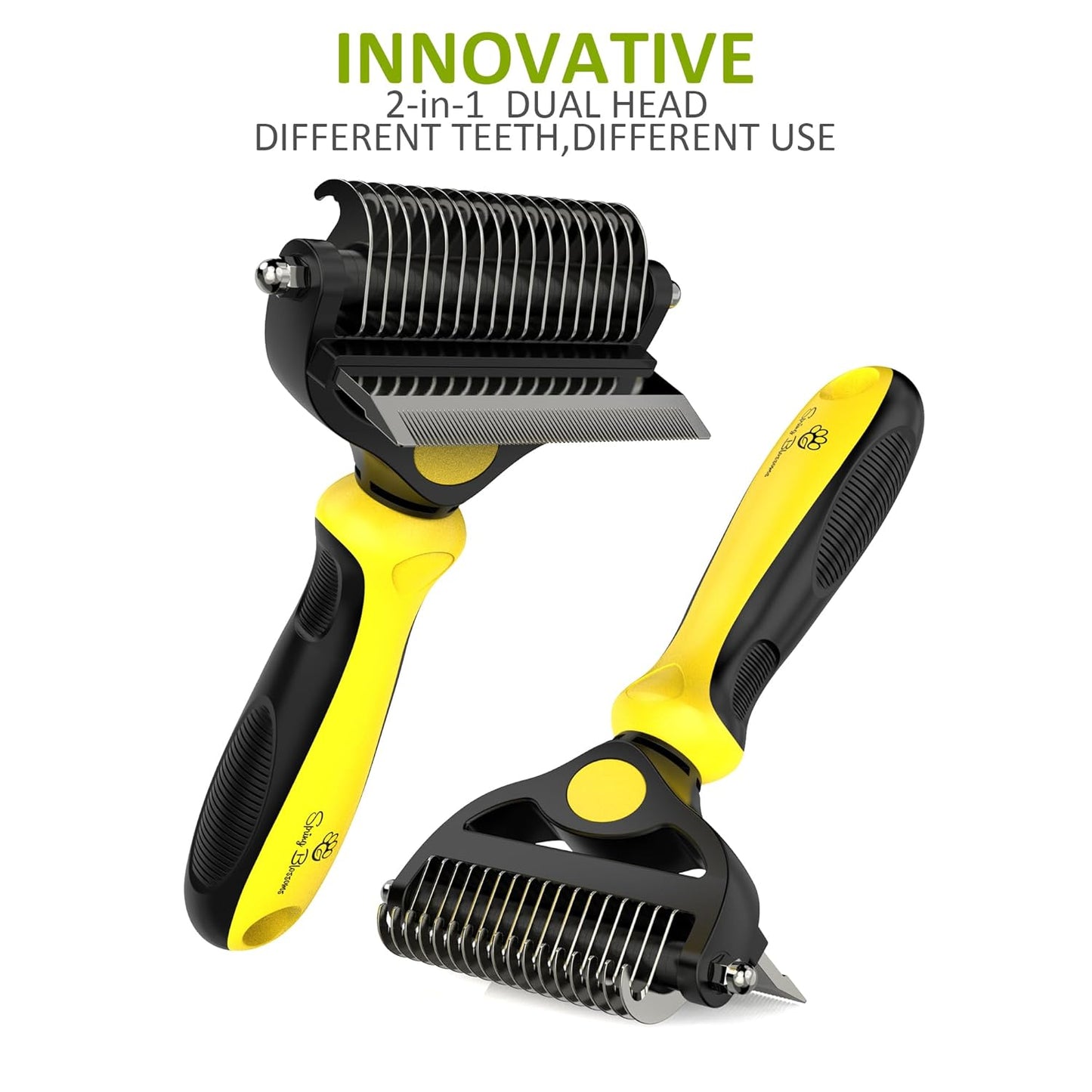 Spring Blossoms-2 in 1 Professional Grooming Rake for Cats & Dogs-Dematting Comb for Easy Mats & Tangles Removing,Pet Brush Safe No More Nasty Shedding and Flying Hair (Orange)