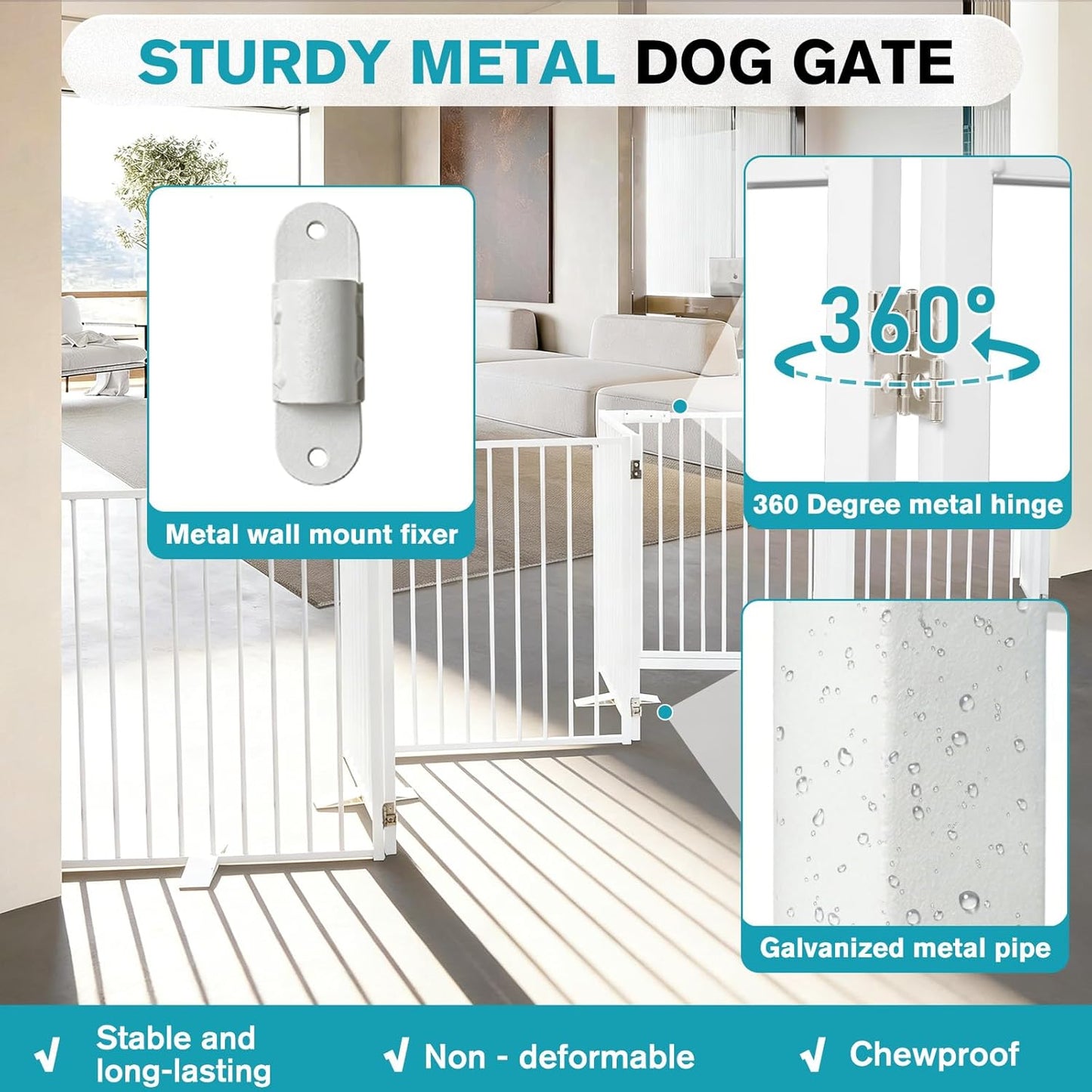 Snagle Paw Extra Wide Dog Gate,Free Standing Dog Fence with Door, Up to 104 Inch Wide Pet Gate with Support Feet for Stairs, Hallways, Doorways, Yard (Black, 4 Panels)