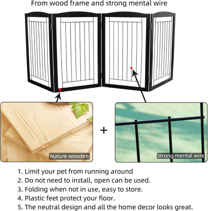 ZJSF Freestanding Foldable Dog Gate for House Extra Wide Wooden White Indoor Puppy Gate Stairs Doorways Pet Gate Tall Dog Fence 3 Panels Fence