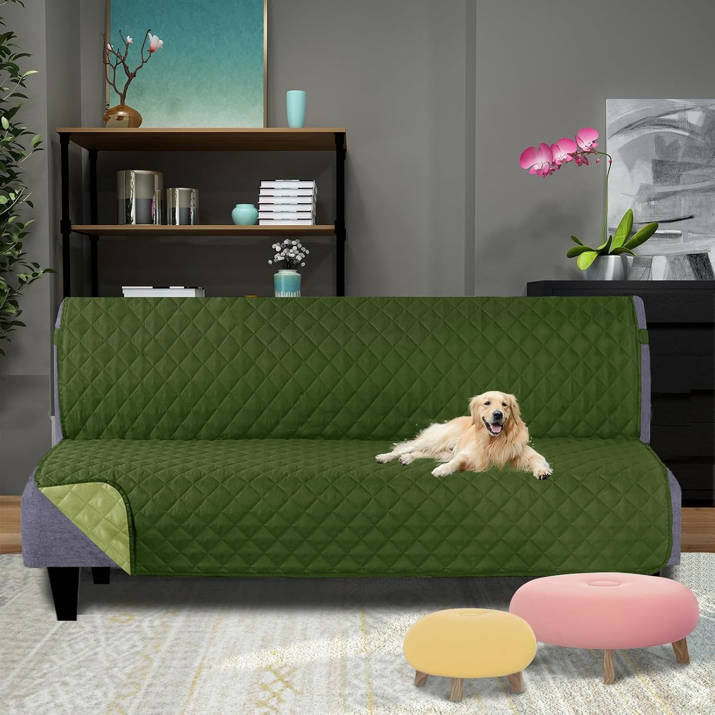 U-NICE HOME Reversible Sofa Cover Washable Couch Cover for Dogs Friendly with Elastic Straps Water Repellent Furniture Protector for 3 Cushion Couch (Sofa, Coffee/Beige) - Colors A