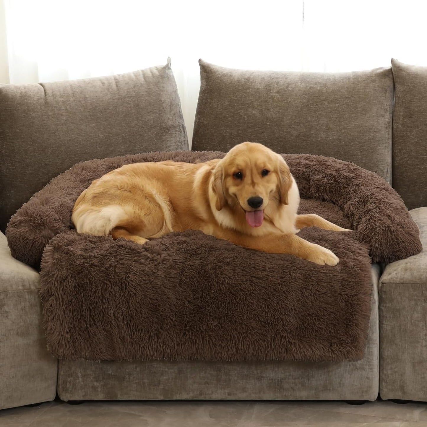 Calming Dog Bed Fluffy Plush Dog Mat for Furniture Protector with Removable Washable Cover for Large Medium Small Dogs and Cats (Large, Light Grey)