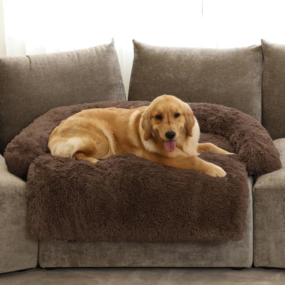 Calming Dog Bed Fluffy Plush Dog Mat for Furniture Protector with Removable Washable Cover for Large Medium Small Dogs and Cats (Large, Light Grey)