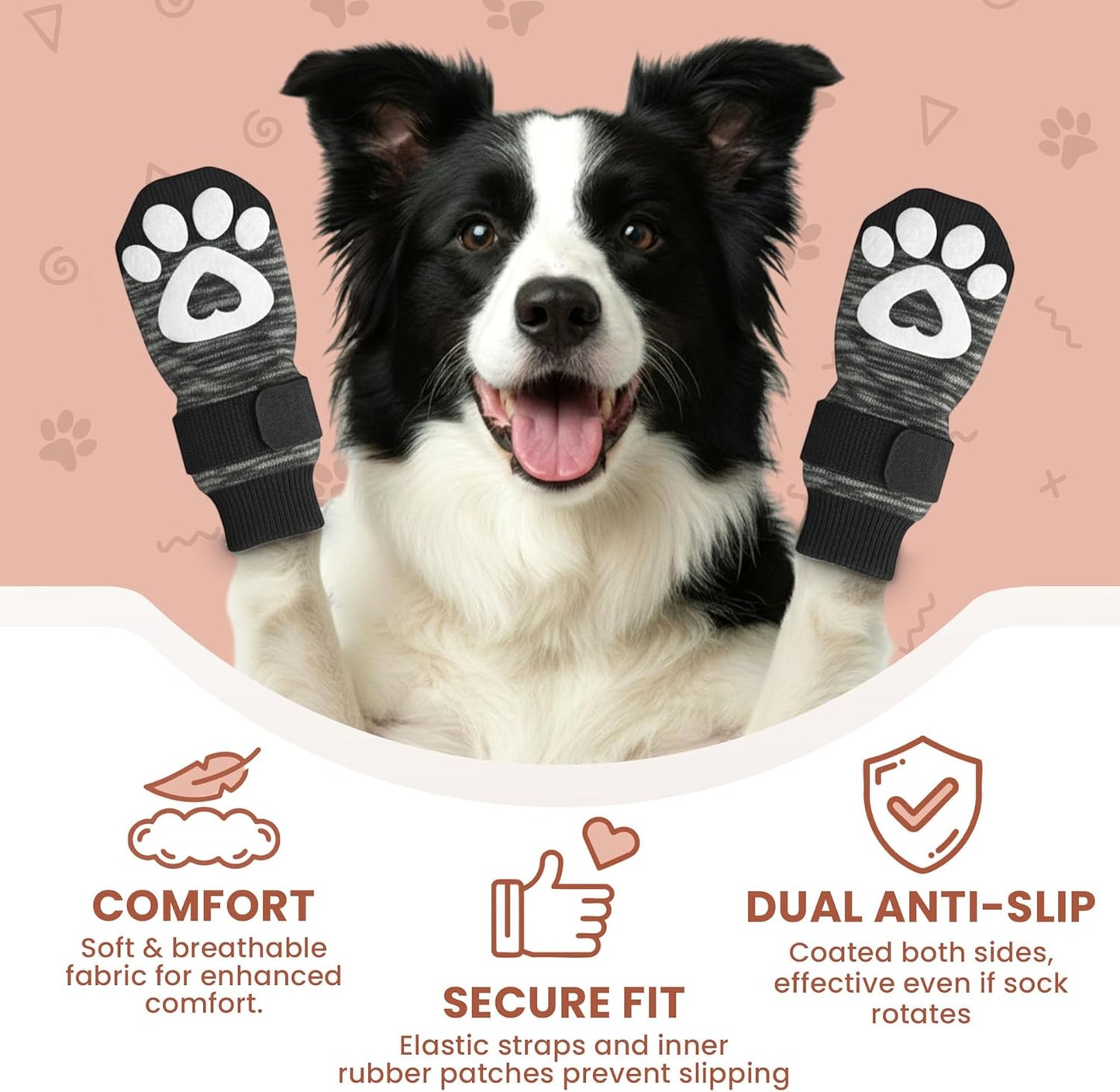 Anti Slip Dog Socks - 6 Pack | Dog Socks to Prevent Paw Licking, Add Traction, Keep Warm & Protect from Hot Pavement | Paw Protection for Senior Dogs for Hardwood Floors | Dog Booties - XL