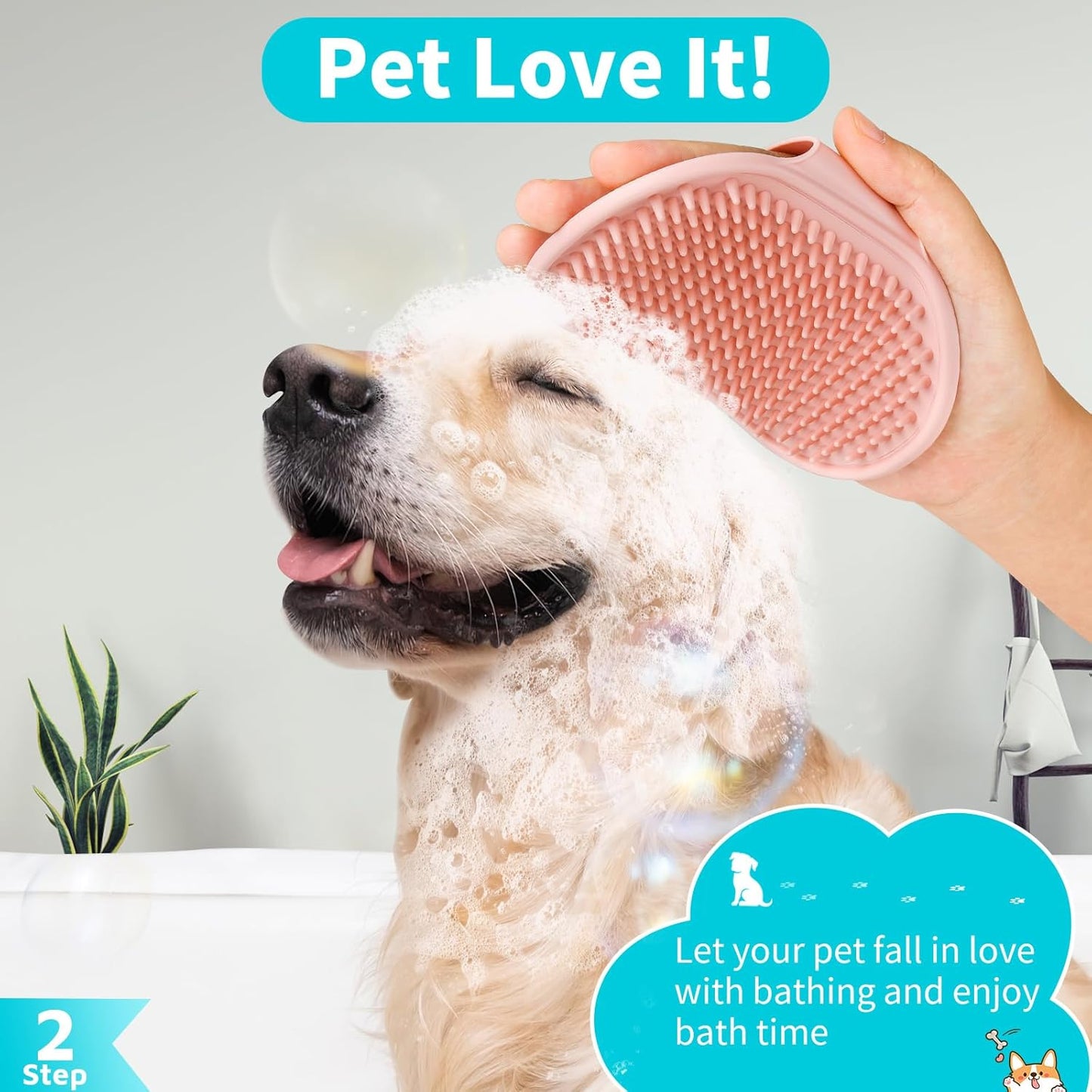 Comotech 6PCS Dog Bath Brush & Dog Toothbrush | Adjustable Handle Shampoo Brush & Scrubber for Short & Long Haired Dogs & Cats | Effectively Solve Odor & Stain Removal Problems (Blue Blue Blue.)