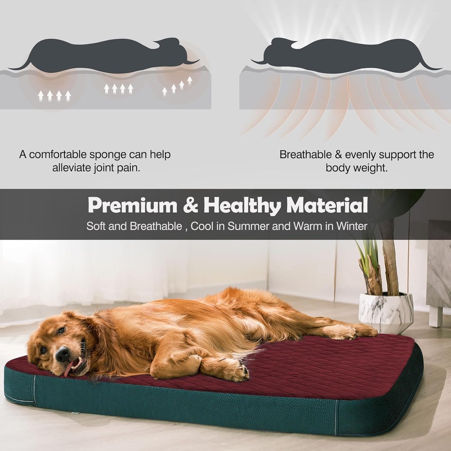 Large Dog Bed, High Density Foam, Good Resilience for Enough Cushion to Large Dogs Such as Great Dane, 47 * 39 Inches Widen Pet Bed, Non Slip Bottom with Removable Washable Cover